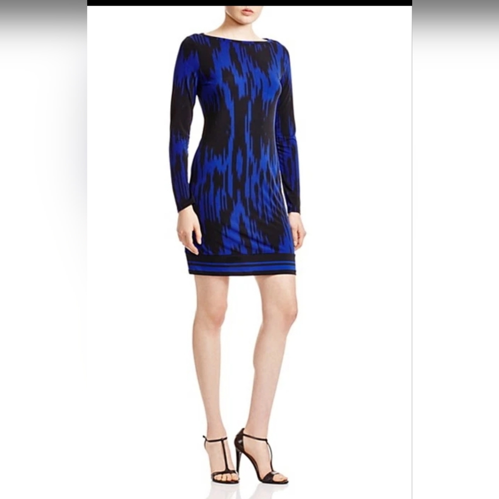 MICHAEL KORS Sheath Dress Azurite Blue/Black IKAT PRINT Women Sz S Like New